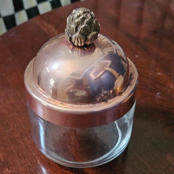 RUFFINO SMALL ARTICHOKE COPPER TOP GLASS KITCHEN COVERED STORAGE CANISTER JAR - Picture 2 of 13